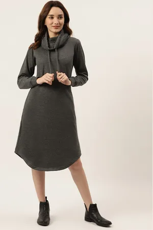 BRINN Charcoal Grey Cowl Neck Fleece Sweatshirt Style Dress