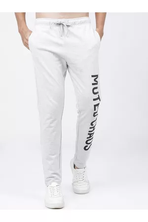 Highlander Men Off White & Black Typography Printed Slim-Fit Casual Track Pants