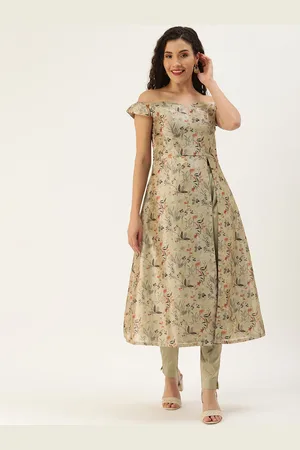 Ethnovog Women Beige Floral Printed Kurta with Churidar