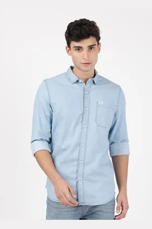 Lee Men Blue Solid Cotton Slim Fit Casual Shirt