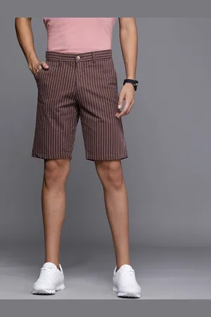 Louis Philippe Men Maroon & White Striped Slim Fit Shorts