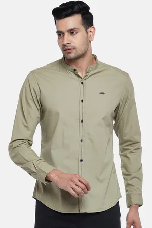 PEOPLE Men Olive Green Slim Fit Pure Cotton Casual Shirt