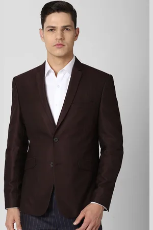 V Dot Men Brown Solid Slim-Fit Single-Breasted Formal Blazer
