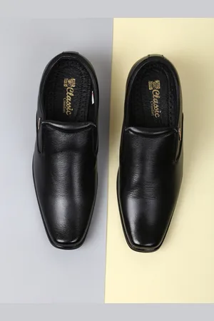 Red Chief Men Black Solid Leather Formal Slip-Ons