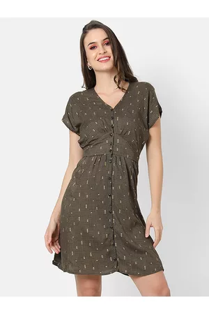 Campus Women Brown & Beige Printed A-Line Dress