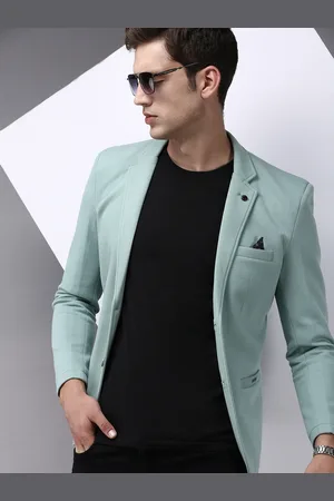 SHOWOFF Men Sea Green Solid Single Breasted Blazer
