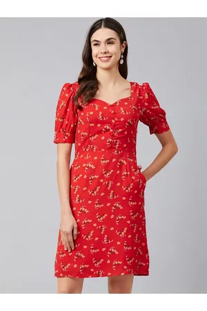 marie claire Women Red Printed A-Line Dress