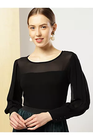 Invictus Women Black Solid Semi-Sheer Top