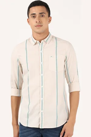 Lee Men Beige Classic Slim Fit Striped Casual Shirt