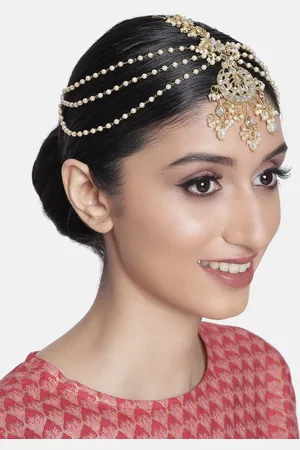 I Jewels Women Gold-Plated & White Kundan-Studded Hair Jewellery
