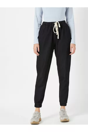 Miss Chase Women Lightweight Black Regular Fit Denim Cropped Joggers