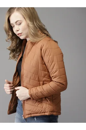 Campus Women Camel Brown Solid Puffer Jacket