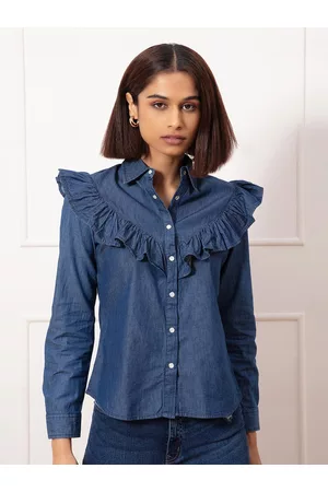 20Dresses Women Blue Solid Comfort Cotton Casual Shirt