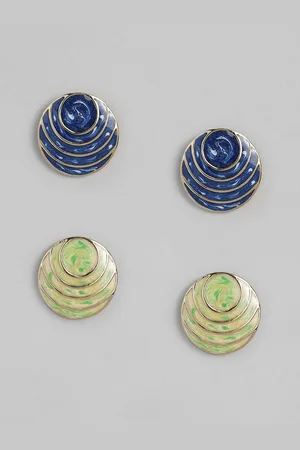 ESTELE Women St of 2 Green & Blue Circular Studs Earrings