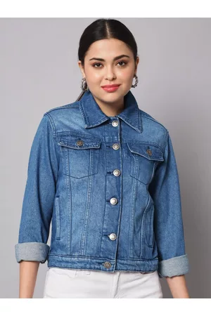 The Dry State Women Blue Washed Lightweight Crop Denim Jacket