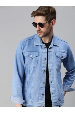 SHOWOFF Men Blue Slim Fit Washed Windcheater Denim Jacket