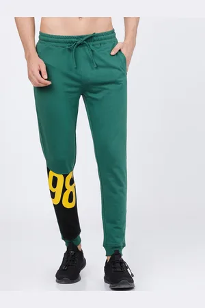 The Indian Garage Co Men Green & Yellow Solid Slim-Fit Joggers