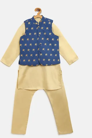 Campana Boys Gold-Toned Solid Kurta with Pyjamas and Jacket