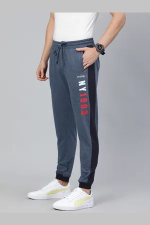 The Indian Garage Co Men Blue Solid Regular Fit Joggers with Side Stripes