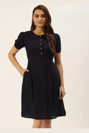 BRINN Navy Blue A-Line Midi Dress
