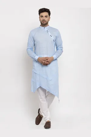 KLOTTHE Men Blue Embroidered Thread Work Asymmetric Kurta