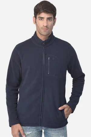 Woodland Men Navy Blue Solid Open Front Sweatshirt