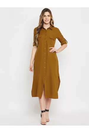 Color Cocktail Women Khaki Solid Shirt Dress
