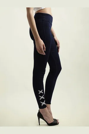 Miss Chase Women Navy Blue Solid Skinny Fit Denim Jeggings