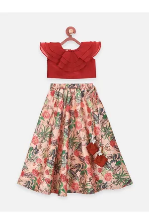 LilPicks Girls Maroon & Peach-Coloured Ready to Wear Lehenga & Blouse