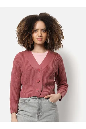 Campus Women Pink Crop Cardigan
