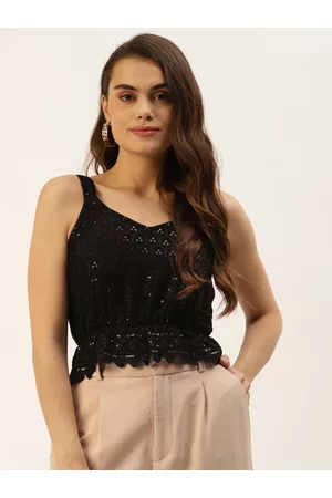 BRINN Black Embroidered Sequinned Top