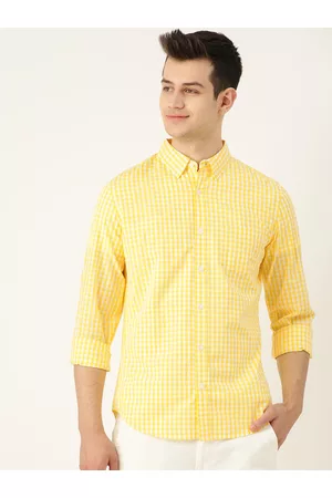 Benetton Men Yellow & White Slim Fit Checked Casual Shirt
