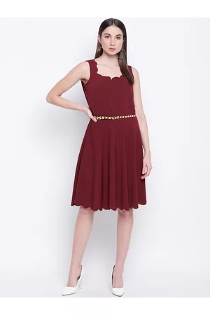 Mayra Women Maroon Solid Fit and Flare Dress