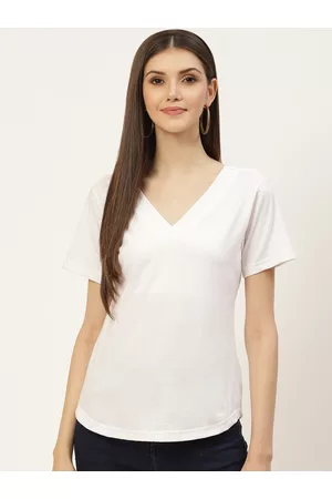 BRINN Women White Solid Pure Cotton T-shirt