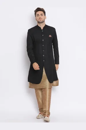 Hangup Men Black Solid Sherwani Set