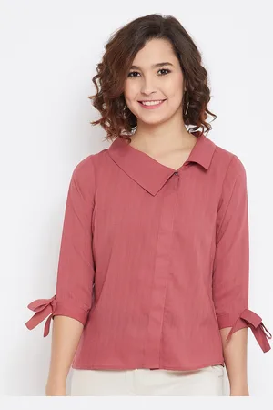 Imfashini Women Peach-Coloured Solid Shirt Style Top