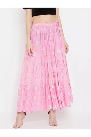 Clora Creation Women Pink & Blue Floral Printed Flared Maxi Tiered Skirt