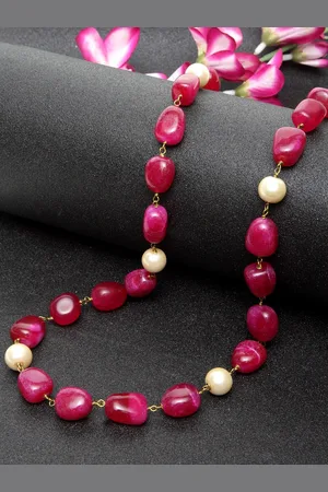 DUGRISTYLE Red & White Gold-Plated Statement Necklace