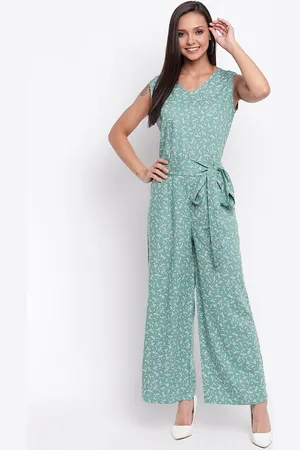 Mayra Women Green & Off-White Printed Basic Jumpsuit