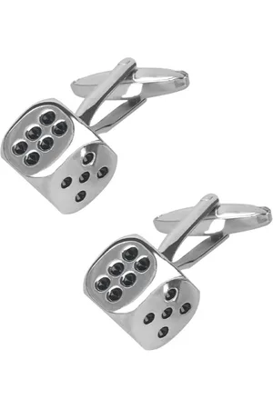 Bodha Silver-Toned & Black Rodium Plated Dice Design Cufflink