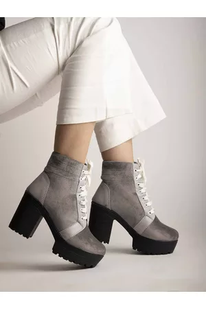Shoetopia Girls Grey Suede Wedge Heeled Boots