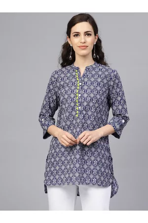 Jaipur Blue Hand Block Printed High-Low Pure Cotton Top