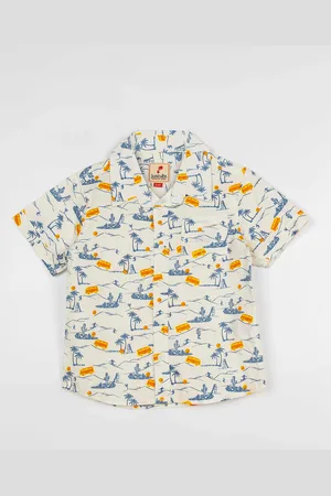 Juscubs Boys Off White Premium Tropical Printed Casual Shirt