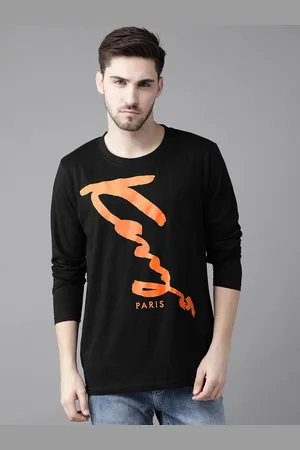 The Dry State Men Black & Orange Typography Printed Cotton T-shirt