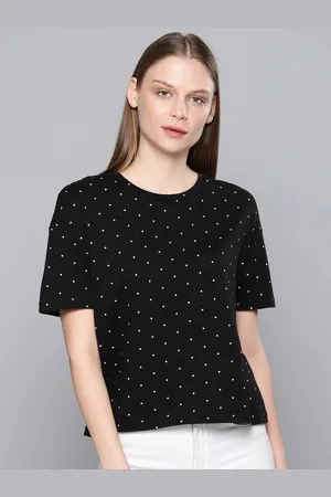 Chemistry Women Black Printed Round Neck Pure Cotton T-shirt