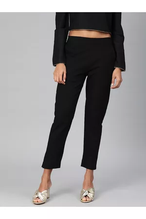 Divena World Women Black Straight Fit Solid Regular Trousers
