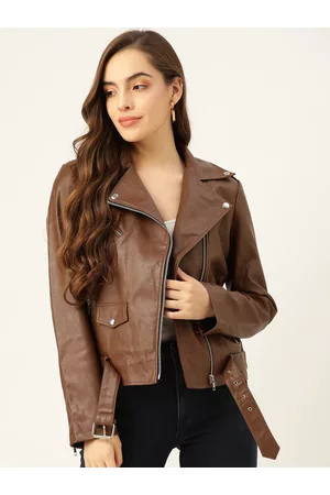 Leather Retail Women Brown Solid Lightweight Leather Jacket