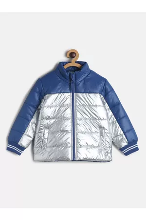 MINI KLUB Boys Blue & Silver-Toned Colourblocked Lightweight Padded Jacket