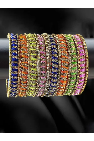 YouBella Set of 18 Multicoloured Textured Stone-Studded Bangles