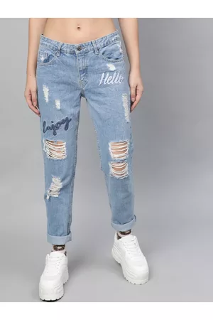 STREET 9 Women Blue Relaxed Fit Mid-Rise Highly Distressed Stretchable Jeans